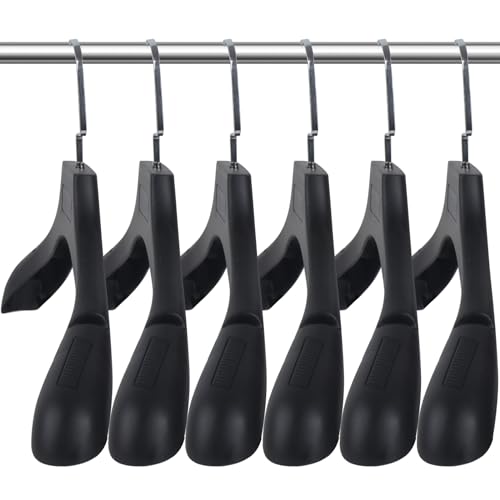 DEDU Suit Hangers for Men 6 Pack, Black Coat Hangers No Shoulder Bump Non Slip Width 17.7", Plastic with Metal Hook - color: Black-6