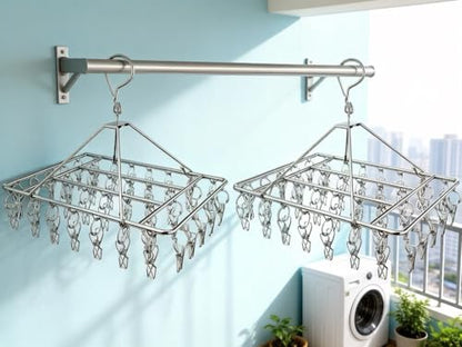 2 Pack Sock Drying Racks with 80 Clips, Stainless Steel Drying Clamp