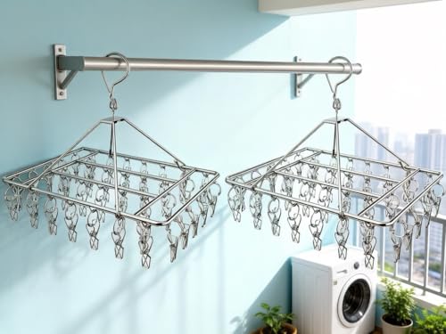 2 Pack Sock Drying Racks with 80 Clips, Stainless Steel Drying Clamp