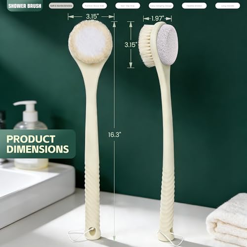 Back Scrubber for Shower, Long Handle Body Brush, Light Yellow - color: Yellow