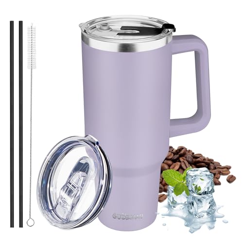 40 oz Tumbler with Handle, Insulated Tumbler with Lid and Straw, Reusable Stainless Steel Vacuum Insulated Cup, 100% Leak Proof Thermal Travel Coffee Mug Cup for Cold and Hot (Light Purple) - color: Light Purple, size: 40 Ounces