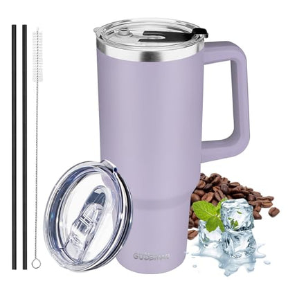 40 oz Tumbler with Handle, Insulated Tumbler with Lid and Straw, Reusable Stainless Steel Vacuum Insulated Cup, 100% Leak Proof Thermal Travel Coffee Mug Cup for Cold and Hot (Light Purple) - color: Light Purple, size: 40 Ounces