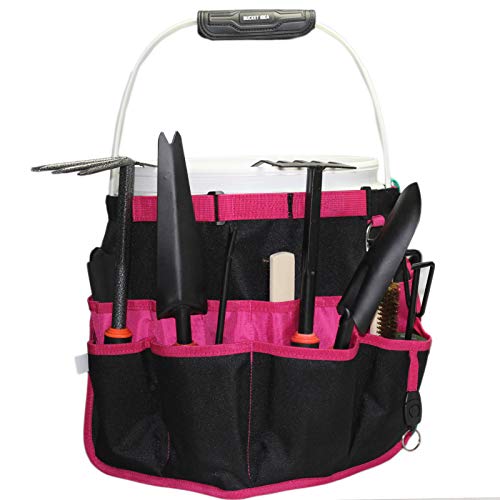 MELOTOUGH Bucket Caddy Organizer Bucket Tool Organizer for Garden Tools Fit 3.5 to 5 Gallon Bucket (Pink and Green) - color: Pink and Green