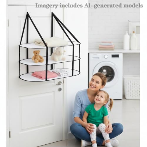 3-Tier Sweater Drying Rack Over The Door, Foldable Mesh Hanging Dryer Flat with Hooks, Large Breathable Laundry Drying Hanger, Clothes Lay Flat Dryer for Apartments Dorms Bathrooms