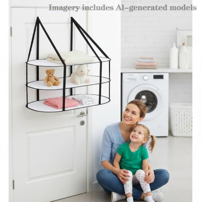 3-Tier Sweater Drying Rack Over The Door, Foldable Mesh Hanging Dryer Flat with Hooks, Large Breathable Laundry Drying Hanger, Clothes Lay Flat Dryer for Apartments Dorms Bathrooms