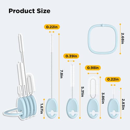 Straw Cleaner Brush Set for Baby Bottles, 4-in-1 with Stand and Key Ring, Blue - color: Blue, size: Baby Version（0–24 Months）