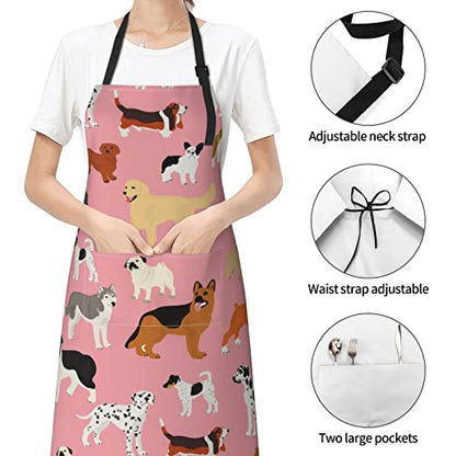 Perinsto Waterproof Apron With 2 Pockets Kitchen Chef Aprons Bibs For Cooking Baking Painting Gardening Grooming - color: Dogs