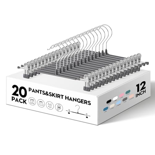 12 Inch Pants Hangers with Clips 20 Pack Skirt Hangers,Metal,Gray - color: Gray, size: 12Inch