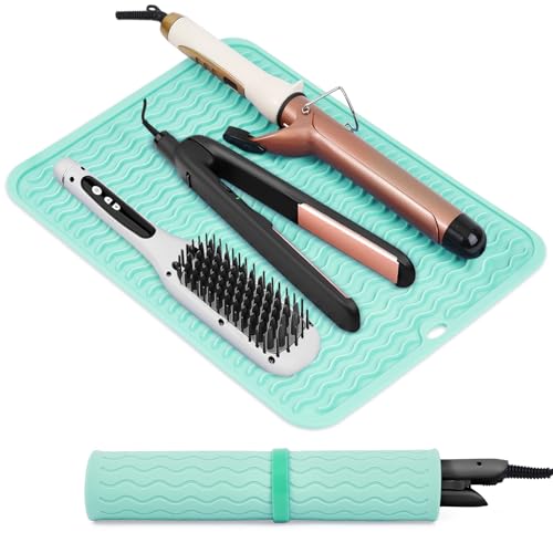 Suafrnut Oversize Silicone Heat Resistant Mat for Hair Tools(14.2" x 11") - color: Mint Green