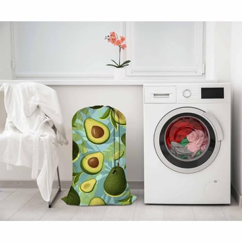 Swono Avocado Large Laundry Bag Washable Large Dirty Clothes, Fruit Slices Exotic Monster Leaves Drawstring Organizer Bag, Fit Hamper Basket Camp Travel Home Dorm, Blue - color: Avocado