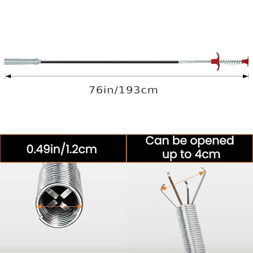 Drain Snake, 76-Inch Drain Clog Remover Tool, Flexible Grabber Claw for Bath Tub, Toilet, Kitchen Sink & Sewer