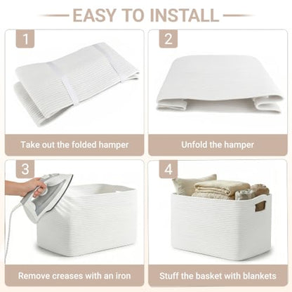 Large Laundry Basket/Hamper, 22"x17"x12", White - color: White, size: 75L