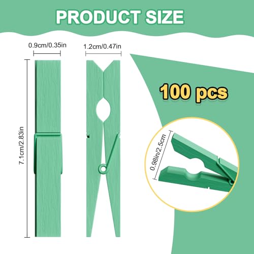 100 Pcs Wooden Clothespins Bulk - 2.9 Inch Cheer Green Clothes Pins - color: Green