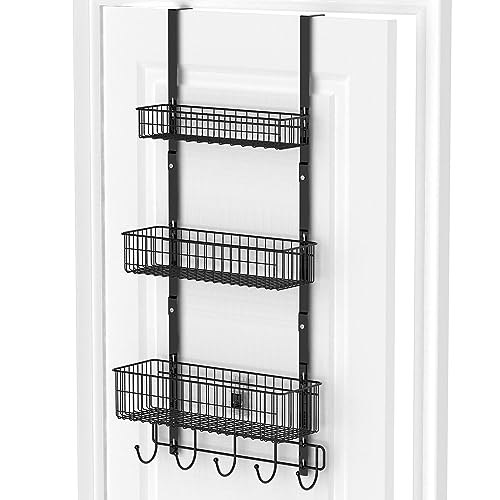 YBING Over The Door Organizer, 3 Tier Back Door Hanger Baskets with Hook - color: Black