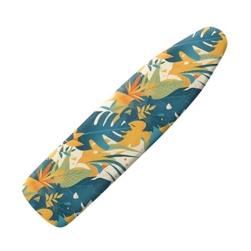 Cartoon Monstera Leaves Ironing Board Cover, Green Yellow Tropical Leaf Elastic Iron Board Cover with Standard Size, White Dust Cover Machine Washable - color: Cartoon Tropical Monstera Leaves