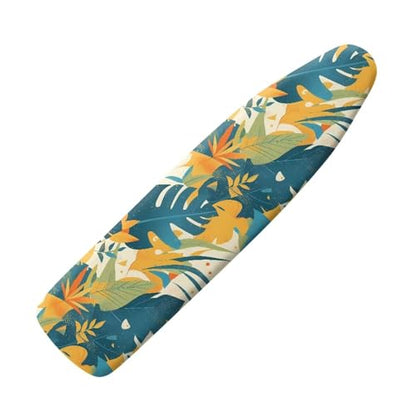Cartoon Monstera Leaves Ironing Board Cover, Green Yellow Tropical Leaf Elastic Iron Board Cover with Standard Size, White Dust Cover Machine Washable - color: Cartoon Tropical Monstera Leaves