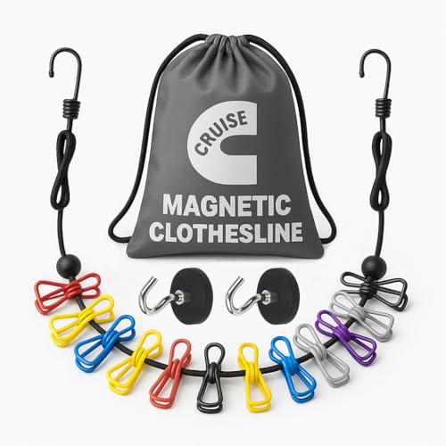Magnetic Clothesline for Cruise Ship Cabin Approved, Strong Rubber Coated Non-Scratch Magnets, Travel Clothesline for Cruise Ship Essentials 2025