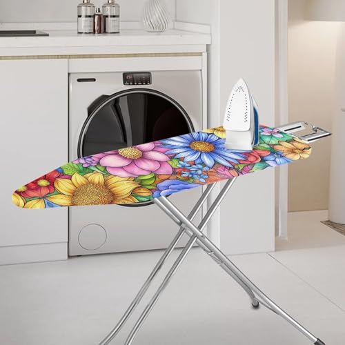 Boho Floral Print Ironing Board Cover and Pad 15x54 Inch Standard Ironing Board Cover with Elastic Edge and Hook and Loop Fasteners Scorch and Stain Resistant Ironing Covers - color: Boho Floral Print