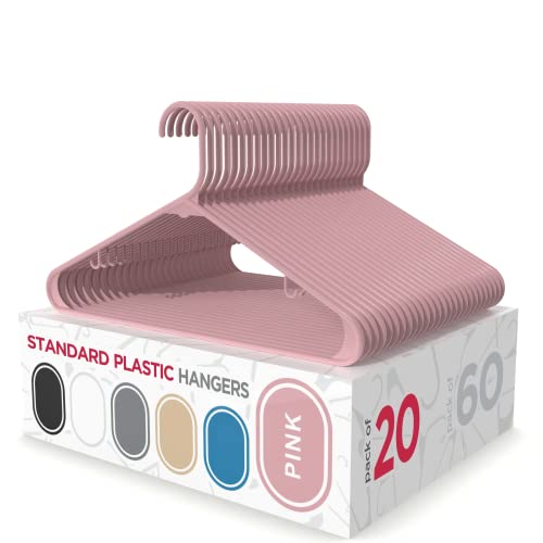 Sharpty Plastic Hangers Clothes Hangers for Clothing, Closet, Coats & Shirts - Durable & Space Saving - for Everyday Standard Use, Room Essentials & Basics - 20 Pack - Pink - color: Pink, size: 20