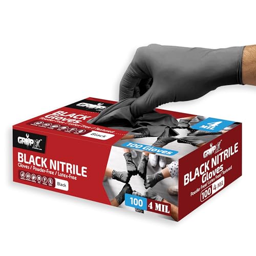 London Labs Black Nitrile Gloves Disposable Latex Free & Powder Free, 4 Mil Rubber Glove, Cleaning, Cooking, Mechanic(XS-XXL) - color: 100 Count, size: Large