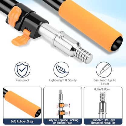 3.3-8 FT Telescopic Extension Pole Aluminum Paint Roller & Cleaning Pole - size: 8 Ft Orange
