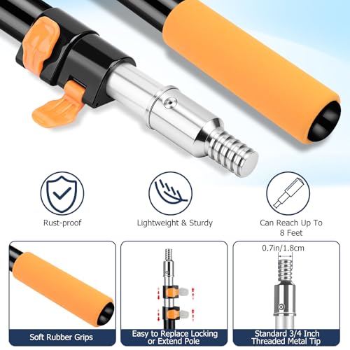 3.3-8 FT Telescopic Extension Pole Aluminum Paint Roller & Cleaning Pole - size: 8 Ft Orange