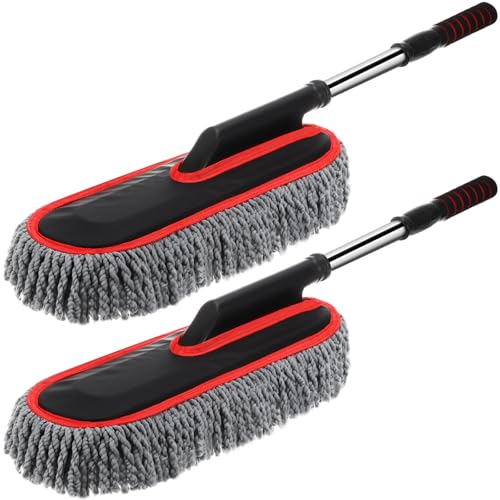 2 Pack Microfiber Car Duster Exterior Scratch Free, Red Edge Gray - color: Red Edge Gray