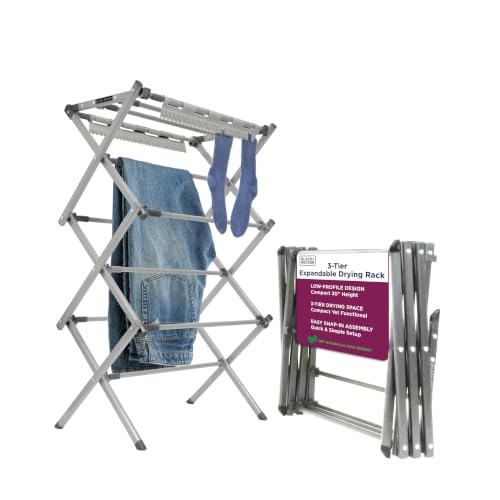 BLACK+DECKER Space Saving 3-Tier Expandable Clothes Drying Rack, Foldable Laundry Rack for Indoor Air Drying, Rust Resistant Steel, 24.6 Ft Drying Space, Silver - color: Silver