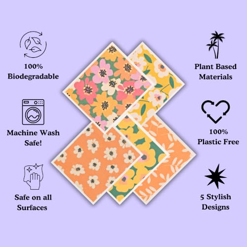 Palm & Peace Swedish Dishcloths for Kitchen - 5 Pack - Reusable Paper Towels - Super Absorbent, Non-Scratch, Washable, Sustainable, 100% Compostable Cleaning Cloths (Tahitian Dreams) - color: Tahitian Dreams