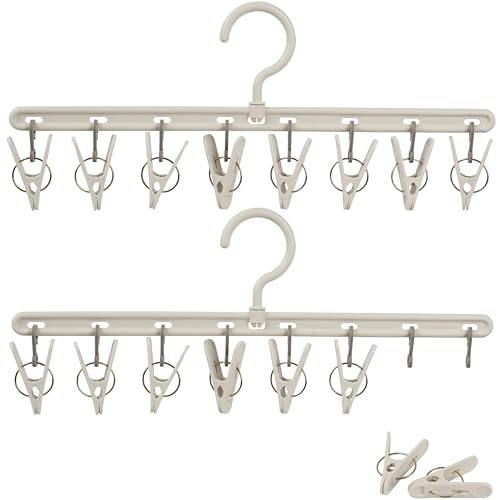 Foshine Clothes Hanger 2 Pack with 8 Clips,Clothes Drying Racks for Drying - color: Gray