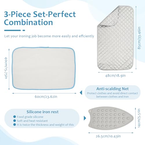6 Pcs Portable Ironing Mat Set, Foldable Iron Mat for Ironings, Iron Pad, Magnetic Ironing Mats for Table Top for Travel Office Student Dormitory (with Silicone Irons Holder & 4 Heat Resistant Mesh)