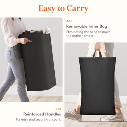 Lifewit 105L Large Laundry Hamper with Lid, Removable Inner Bag, Black - color: Black, size: 105L