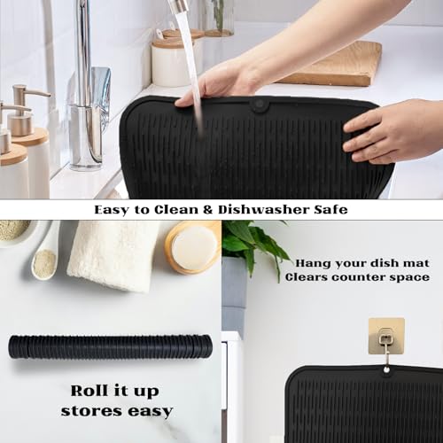 ZLR Oversized Silicone Dish Drying Mat for Kitchen, 16"x18", Black - color: Black, size: 18" x 16"