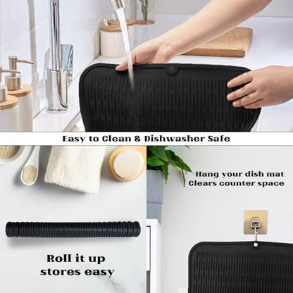 ZLR Oversized Silicone Dish Drying Mat for Kitchen, 16"x18", Black - color: Black, size: 18" x 16"