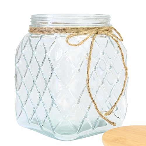 Glass Laundry Pods Container, Laundry Containers with Ropes & Wooden Lid - color: Glass Jar With Ropes& Wooden Lid