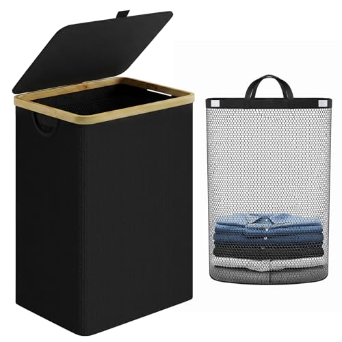 IEGrow Laundry Hamper with Lid,85L Laundry Basket with Mesh Bags,Black - color: Black, size: 85L