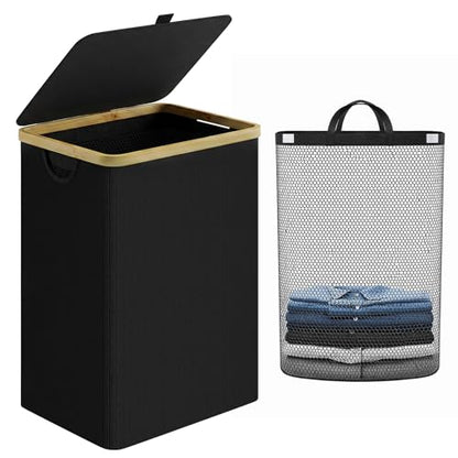 IEGrow Laundry Hamper with Lid,85L Laundry Basket with Mesh Bags,Black - color: Black, size: 85L