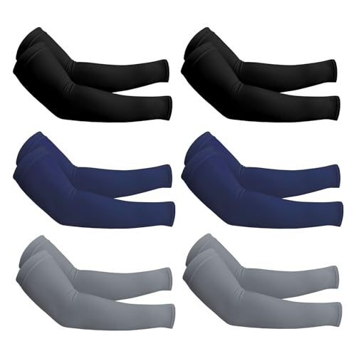 PFFY UV Protection Cooling Arm Sleeves for Men and Women UPF 50 Sun Sleeve - color: 6 Pairs - 2 Black+2 Dark Gray+2 Blue