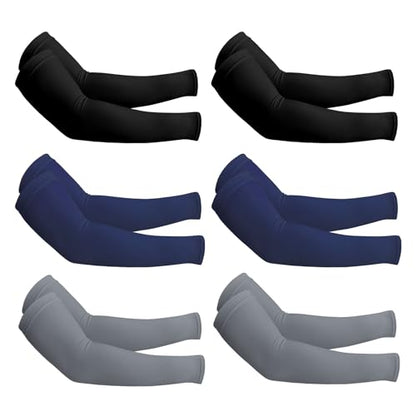 PFFY UV Protection Cooling Arm Sleeves for Men and Women UPF 50 Sun Sleeve - color: 6 Pairs - 2 Black+2 Dark Gray+2 Blue
