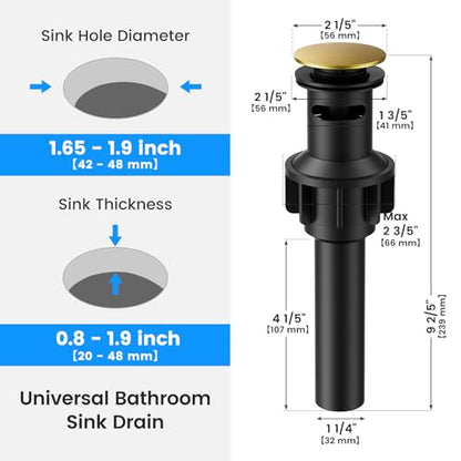 Bathroom Sink Drain with Overflow with Hair Catcher Anti-Clog Sink Strainer - color: Brushed Gold