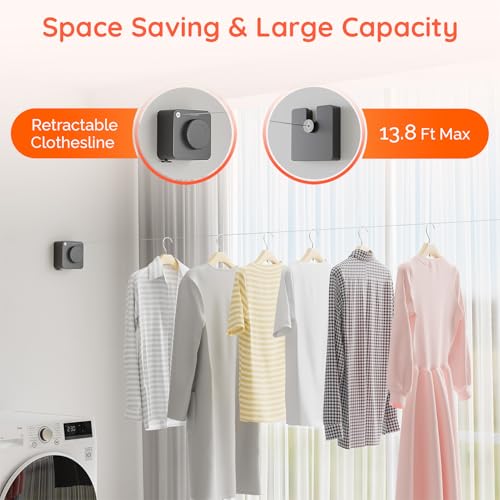 Retractable Clothesline Indoor, Non-Sagging Outdoors Clothesline Retracting, Heavy Duty Retractable Clothes Drying Laundry Line, Wall Mounted Stainless Steel Line - 13.8 Ft (Gray) - color: Gray