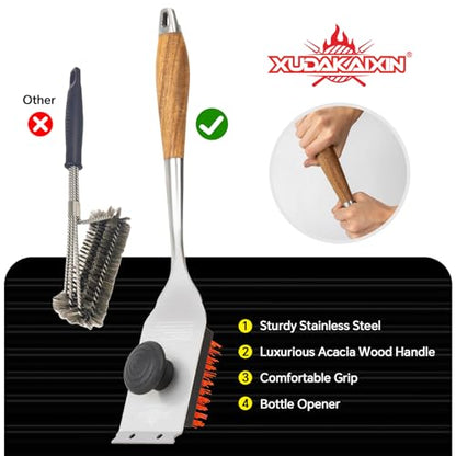 XUDAKAIXIN Nylon Grill Brush, Dual Grip Design, with Extended Luxurious Acacia Wood Handle, Safe Nylon Bristles Barbecue Outdoor Grill Brush for Cooled Grates(Red) - color: Red