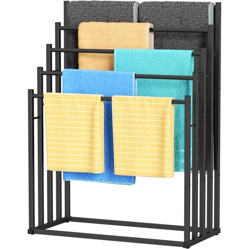 Honiter Towel Racks for Bathroom, 5 Tier Wide Towel Drying Rack Outdoor, Free Standing Towel Rack, Pool Towel Blanket Stand and Display Rack for Oversized Bath Towels - color: Black, size: 5 Tier