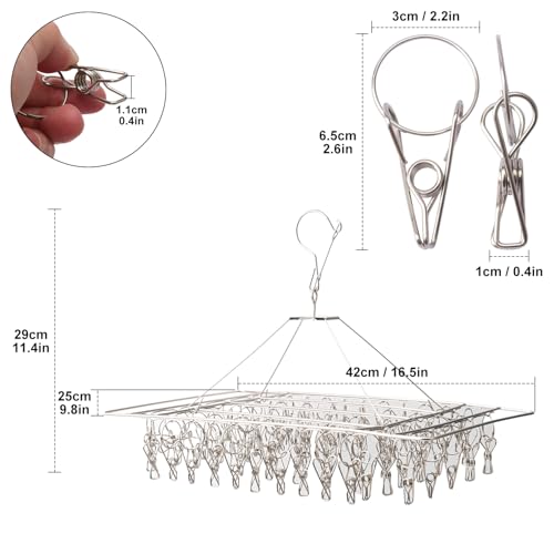 5 Pack 17x10 inch Stainless Steel Drying Rack with 60 Clips, Swivel Sock Drying Rack with Windproof Clips, Stainless Steel Clothes Hanger for Bras, Clothes, Sock & Underwear Towels - size: 5 Pack