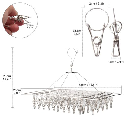 5 Pack 17x10 inch Stainless Steel Drying Rack with 60 Clips, Swivel Sock Drying Rack with Windproof Clips, Stainless Steel Clothes Hanger for Bras, Clothes, Sock & Underwear Towels - size: 5 Pack