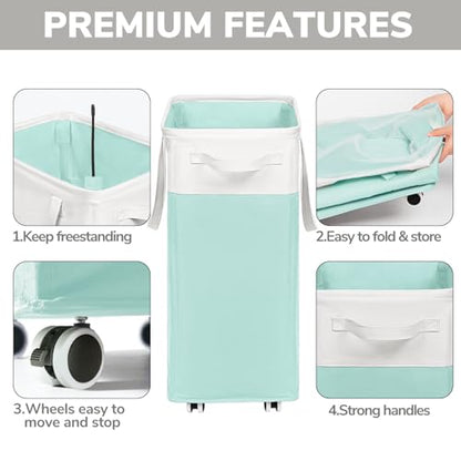 Goodpick Laundry Basket with Wheels, 75L Laundry Hamper with Wheels, Large Laundry Basket with Removable Wash Bag, Clothes Hamper for Laundry, Blue&White - color: Blue & White 1-Pack