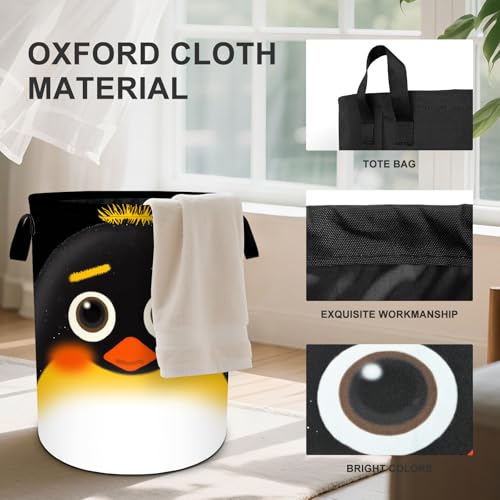 Penguin Laundry Basket Collapsible Oxford Cloth Fabric Hamper,Tote Bag Portable Storage Bin for Bedroom Bathroom Laundry Room 19.6x15.7 Inch - color: Penguin