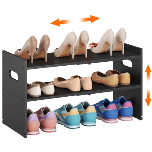 Shoe-Rack-Organizer-for-Closet, Expandable Shoe Storage Shelf For Entryway - color: Black