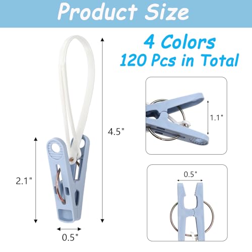 Frcctre 120 Pack Plastic Clothes Pins, Multi-Purpose Plastic Hanging Clips with Rope, Windproof Laundry Hooks Hanger Clips Clothespins Clothes Peg for Hanging Clothes Hat Towel Sock Gloves Photos