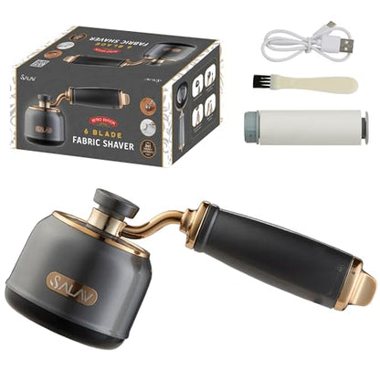 SALAV® Retro Edition Rechargeable Fabric Shaver and Lint Roller with 6-Blade System Removes Fuzz and Piling on Fabrics, with Charging Cable and Mini Brush (Titanium) - color: Titanium